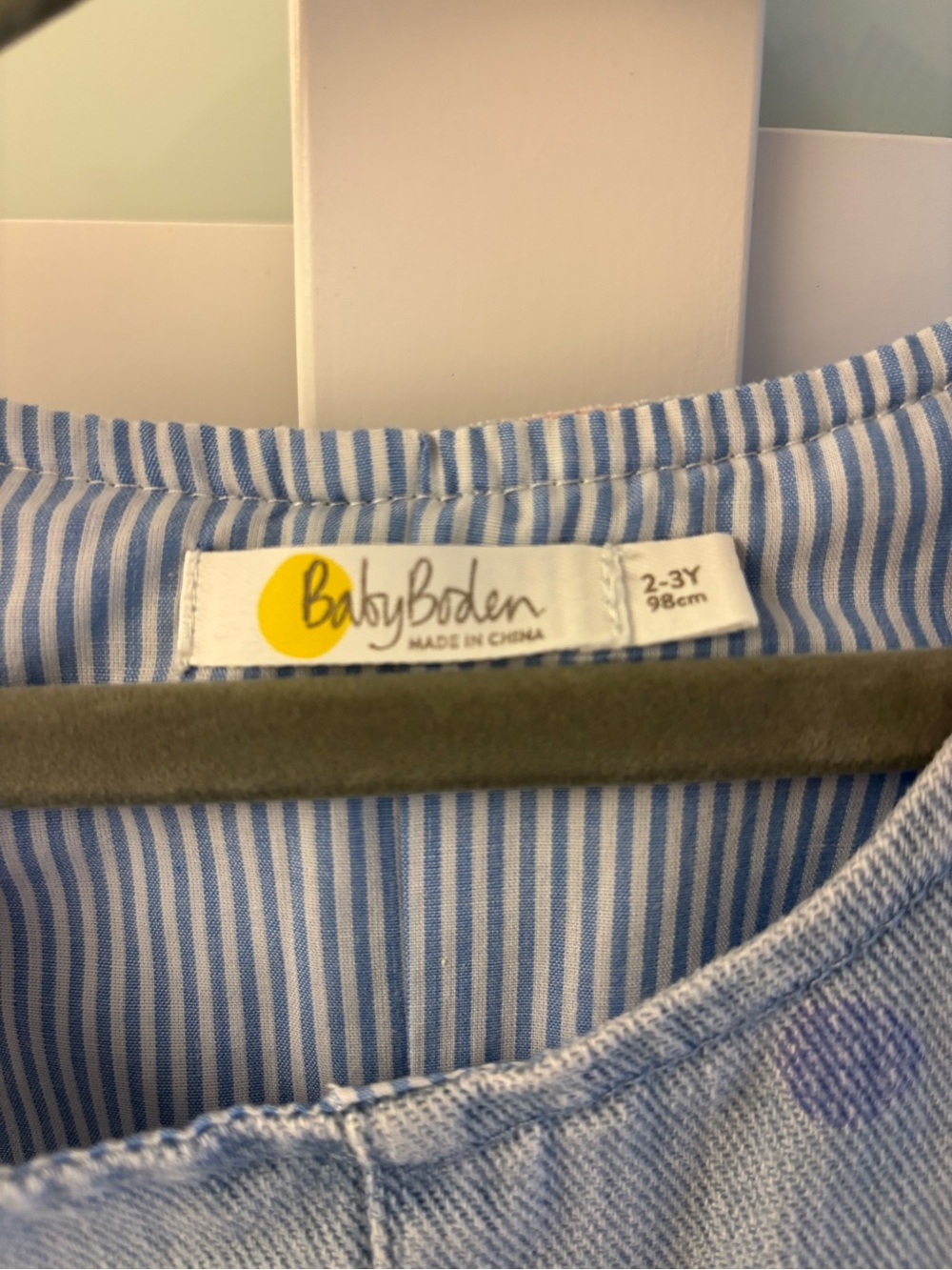 Mini Boden Light Blue Denim Polka Dot Tie-Shoulder Overalls - Picture 3 of 3